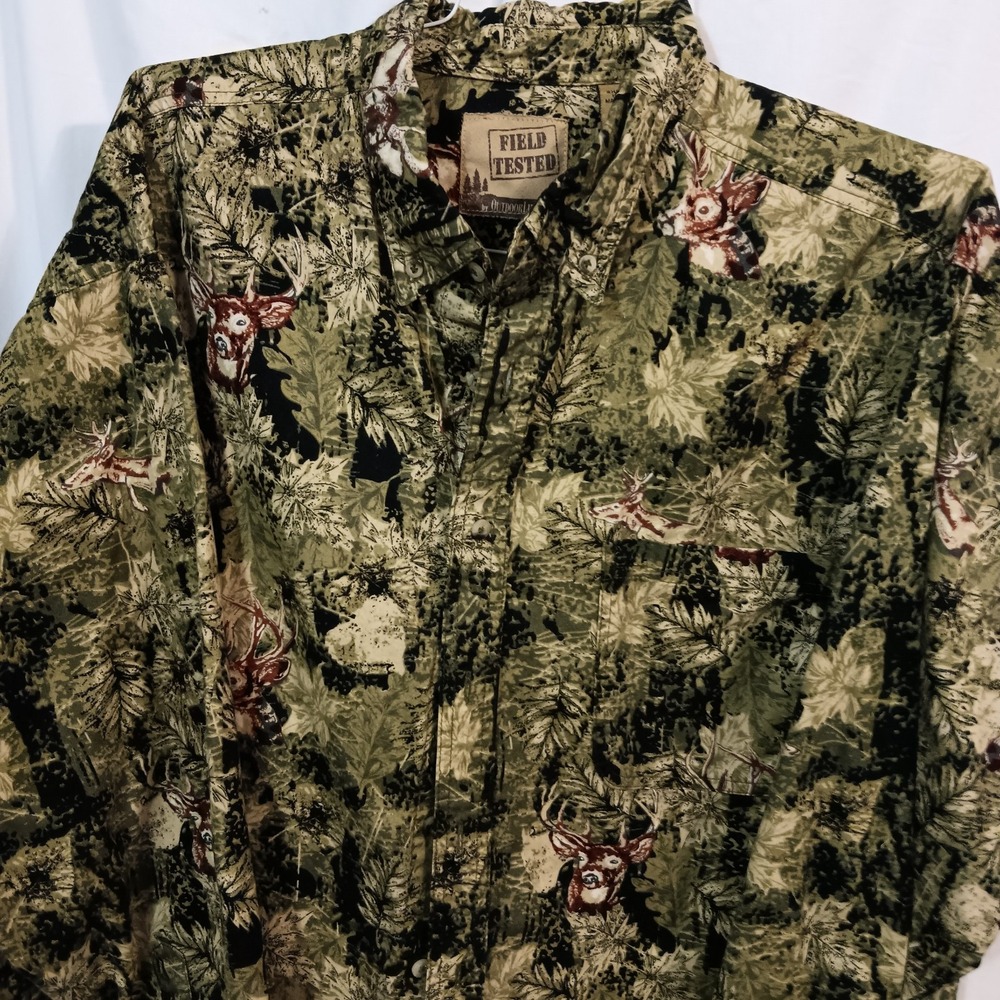 Camo Shirt Mens 2XL Long Sleeve 50" Chest Field Tested Outdoor Deer Hunting EUC